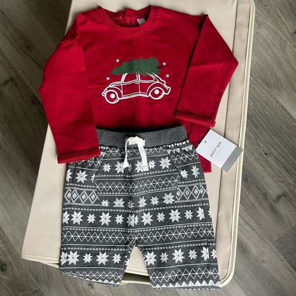 NWT Petit Lem Baby Cotton-Blend Holiday Sweatshirt & Fair Isle Pants Set - Picture 2 of 6